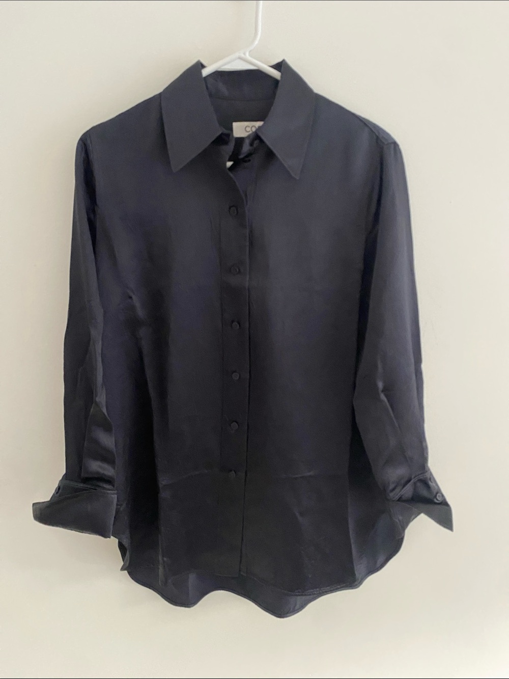 COS acetate L/S Button Up Blouse Shirt Midnight Blue Size 8